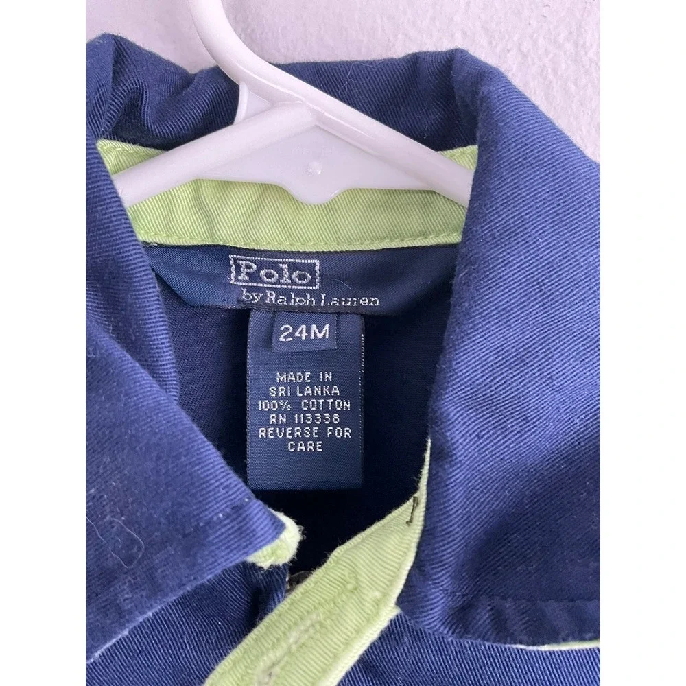 Kids Polo Ralph Lauren Navy Blue Zip Up Jacket Neon Green Collar Size‎ 4